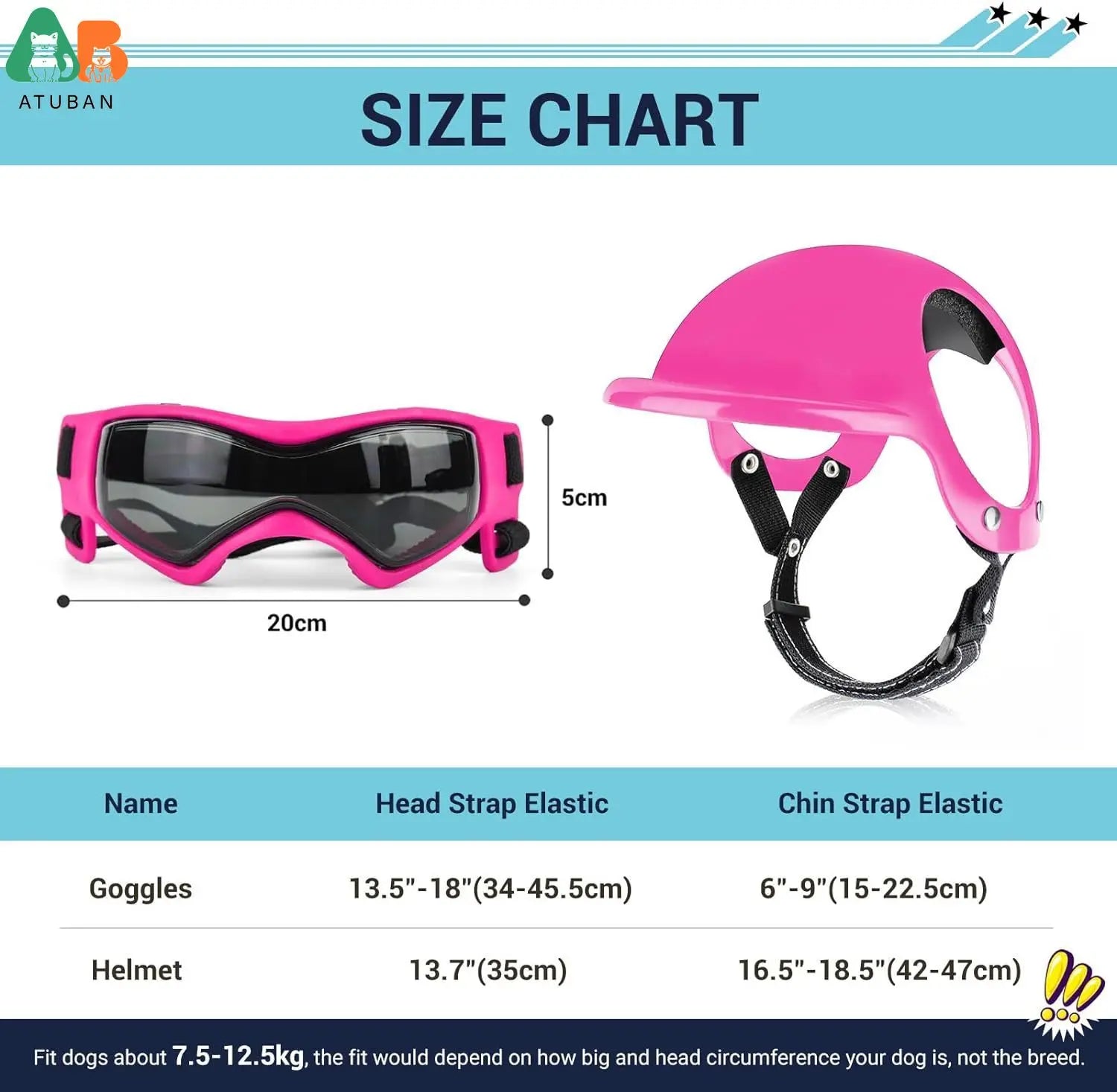 ATUBAN Dog Helmet and Dog Goggles for-Pet Motorcycle Helmet Hat with Ear Holes Adjustable Straps Safety Helmet for Puppy Riding