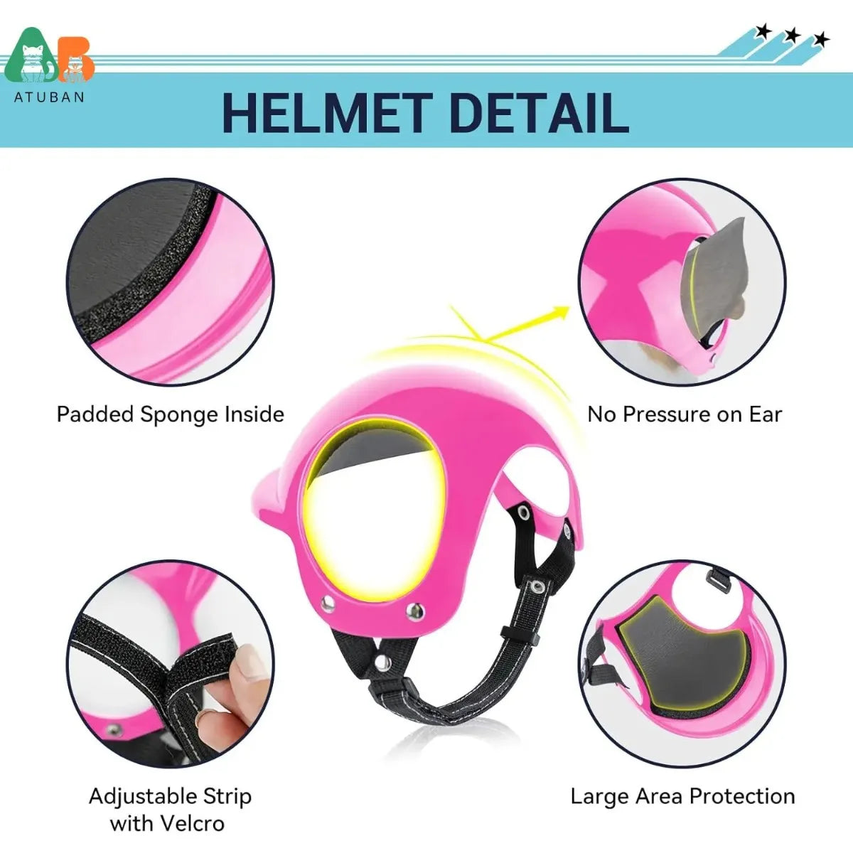 ATUBAN Dog Helmet and Dog Goggles for-Pet Motorcycle Helmet Hat with Ear Holes Adjustable Straps Safety Helmet for Puppy Riding