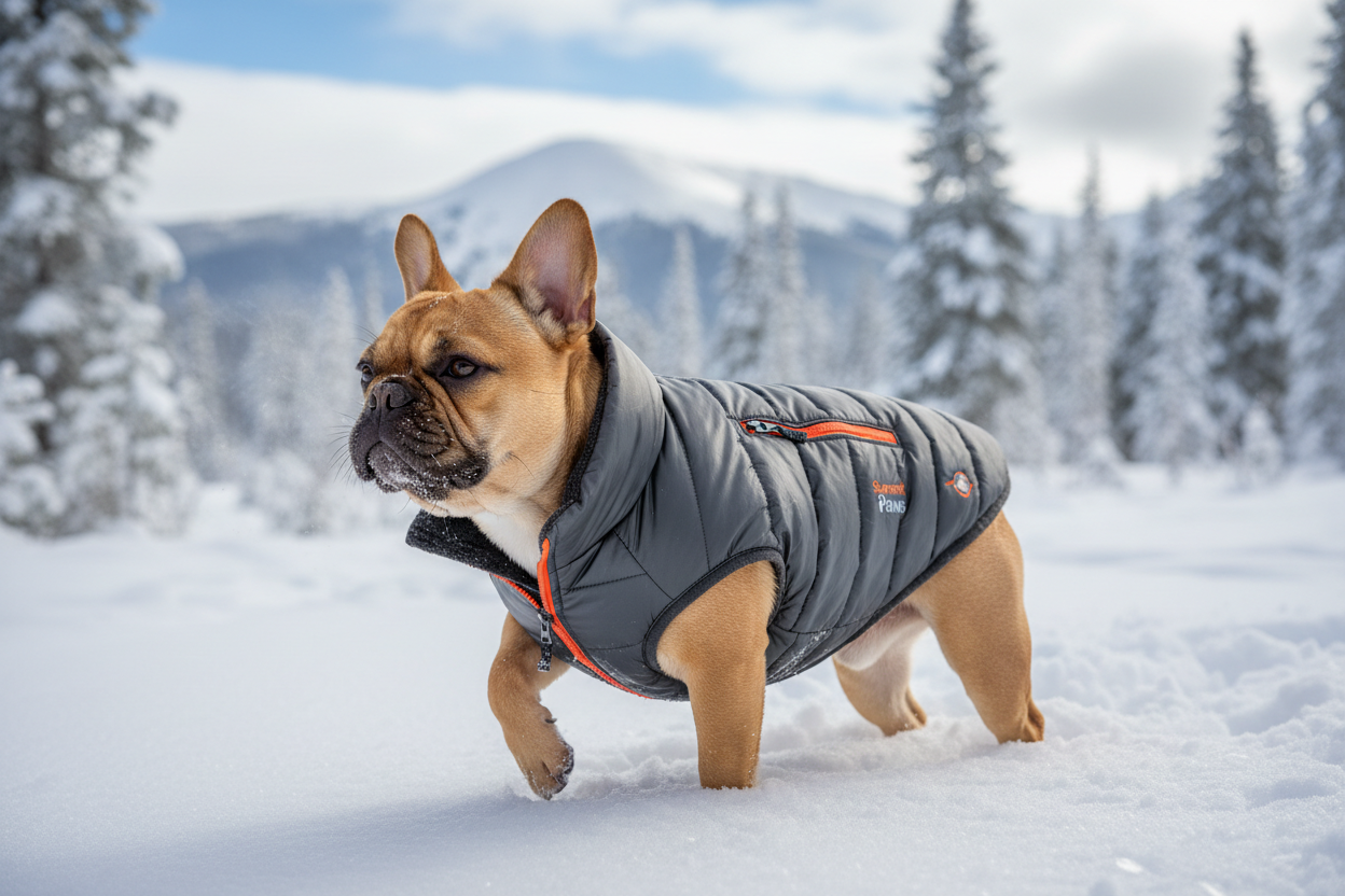 manteau north face sur un bull dog francais